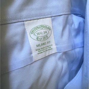 Brooks brothers button up dress shirt 16 1/2” 34” Milano fit solid blue baby